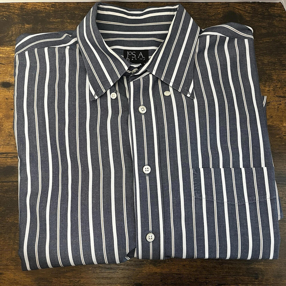 Jos A‎ Bank Mens Dress Shirt Size XL Executive Collection Blue Stripe Preppy